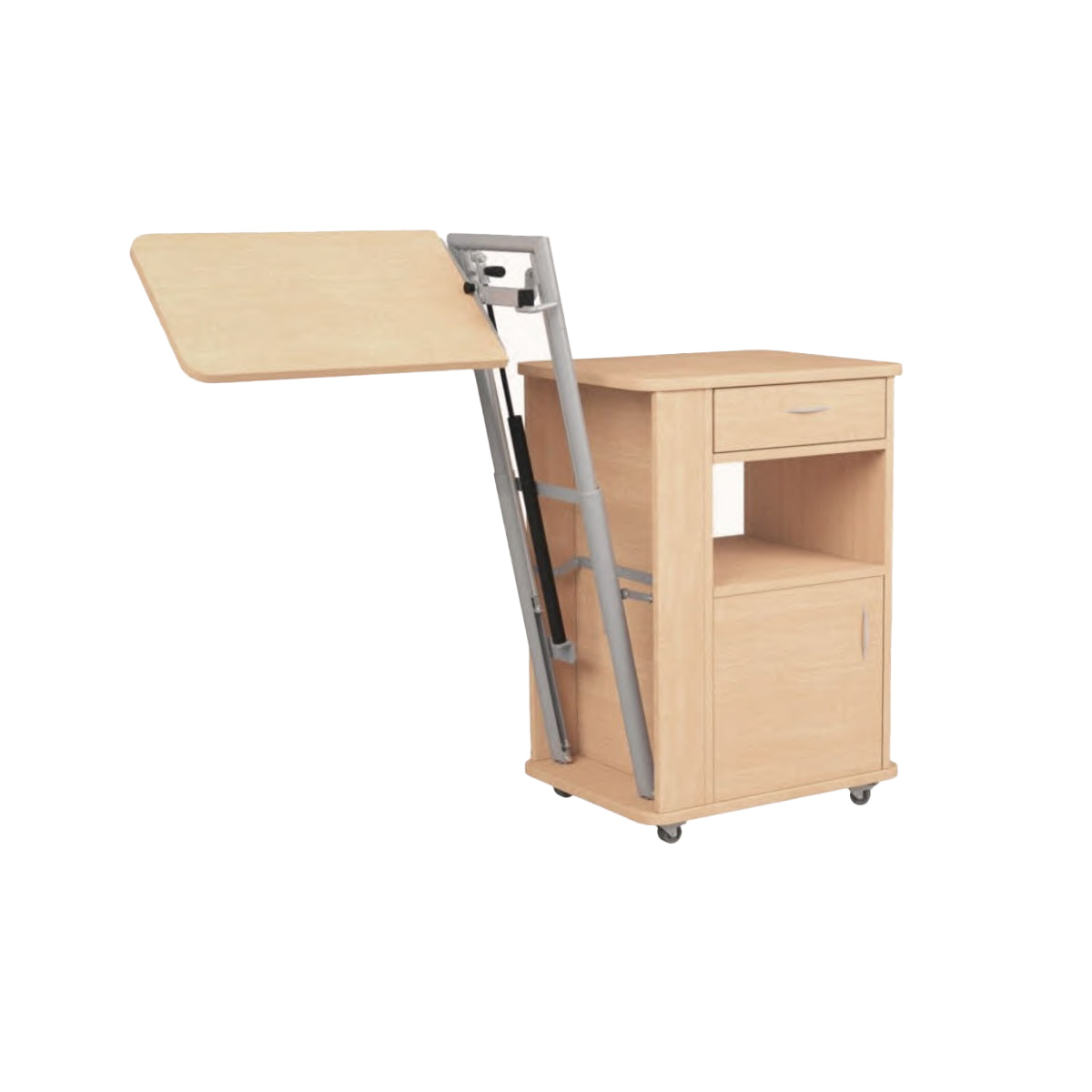 Κομοδίνο, Ξύλινο Τροχήλατο Με Ρυθμιζόμενο Τραπεζάκι